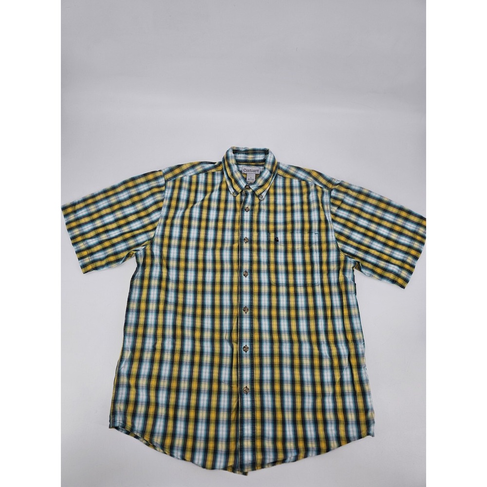 Carhartt Button Up Shirt Men's Size Large Green/Yellow Plaid